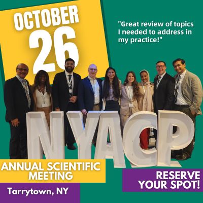 Group of Doctors standing with NYACP sign - Register for the Annual Scientific Meeting on Oct 26